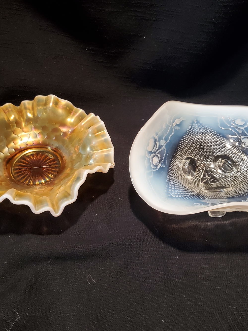 2pc Antique Carnival & Opalescent Glass Bowl Lot - Fenton & Dugan c.1905-1910